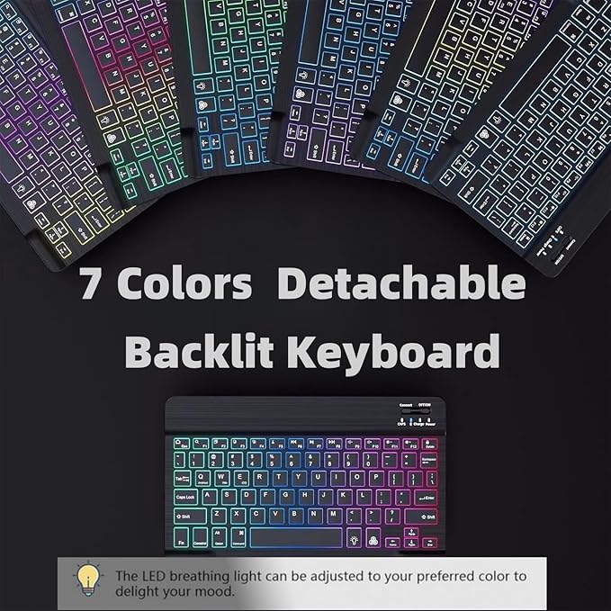 Keyboard Case for Galaxy Tab A9+/A9 Plus 11 Inch 2023, Slim Lightweight 7 Color Rainbow Backlight Detachable Magnetic Bluetooth Keyboard Cover with S Pen Holder,Mint Green