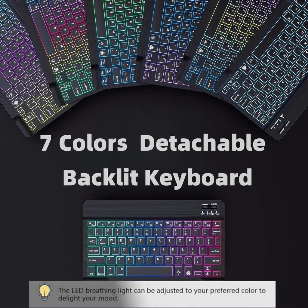 NUWONAYA Keyboard Case for Galaxy Tab S6 Lite 10.4 Inch 2024/2022/2020, Slim Lightweight 7 Color Rainbow Backlight Detachable Magnetic Bluetooth Keyboard Cover with S Pen Holder,Pink