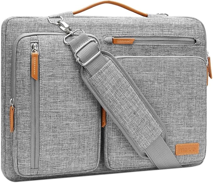 MOSISO 360 Protective Laptop Shoulder Bag,13-13.3 inch Computer Bag Compatible with MacBook, HP, Dell, Lenovo, Asus Notebook,Side Open Messenger Bag with 4 Zipper Pockets&Handle, Gray