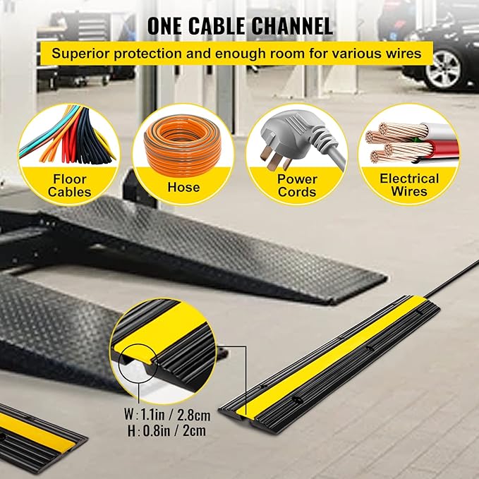 Happybuy 4 Pack of 1-Channel Rubber Cable Protector Ramps Heavy Duty 18000Lbs Load Capacity Cable Wire Cord Cover Ramp Speed Bump Driveway Hose Cable Ramp Protective Cover