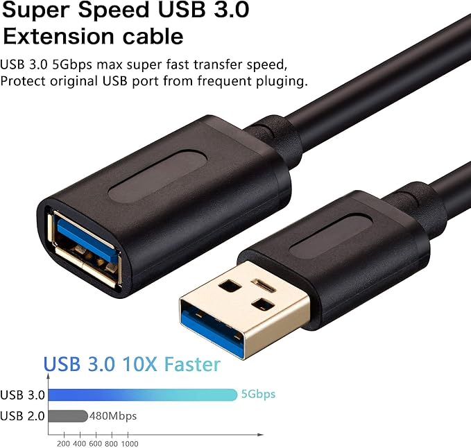 Tan QY USB 3.0 Extension Cable 1Ft-1Pack, USB 3.0 High Speed Extender Cord Type A Male to Female for PlayStation, Xbox, USB Flash Drive, Hard Drive, Card Reader,Scanner,Printer,Keyboard(1Ft-1Pack)