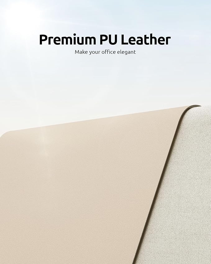 YSAGi Leather Desk Protector, Office Mat, Large Mouse Mat, Non-Slip PU Leather Blotter, Laptop Desk, Waterproof Writing Pad for Office and Home (Eggshell, 35.4" x 17")