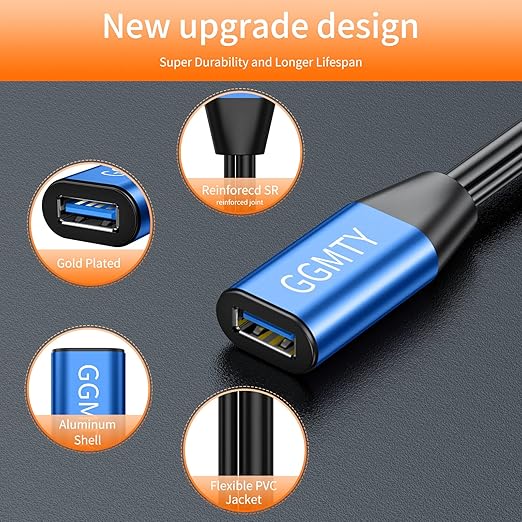 USB 2.0 Type A Male to A Female Active Repeater Extension Cable 30ft, High Speed 480 Mbps