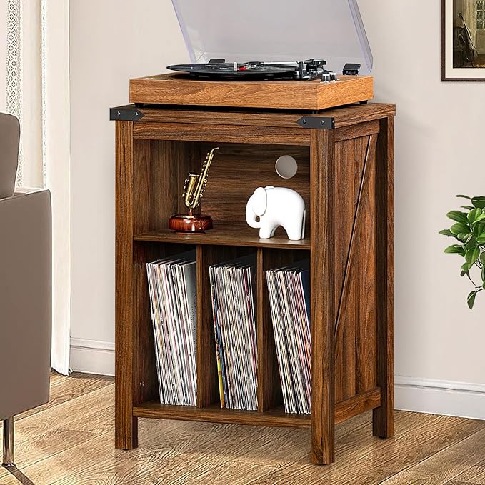 Record Player Stand with Vinyl Record Storage,Rustic Brown Record Player Table Holds up to 160 Albums,Large Wood Turntable Stand Cabinet Dispaly Shelf for Living Room,Bedroom,Office