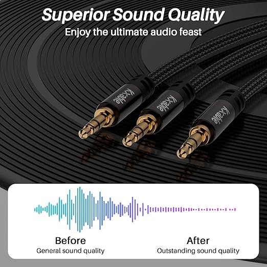 1/8 Inch TRS Stereo Y Splitter Cable 6FT, 3.5mm Male to 2-Male Y-Splitter Stereo Audio Cable, for Cell Phone PC Laptop, Speaker, Headphones, Suitable for Switching or Two Sets of Speakers