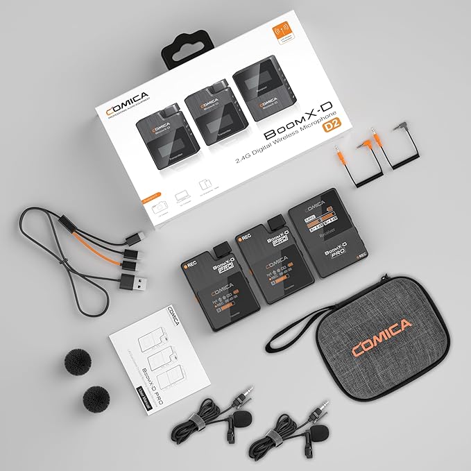 COMICA BoomX-D2 PRO Wireless Lavalier Microphone for iPhone Android Camera PC, Lapel Mic with 16GB Storage, Safety Audio Track, Noise Cancellation, Lav Mic for YouTube TikTok Video Recording