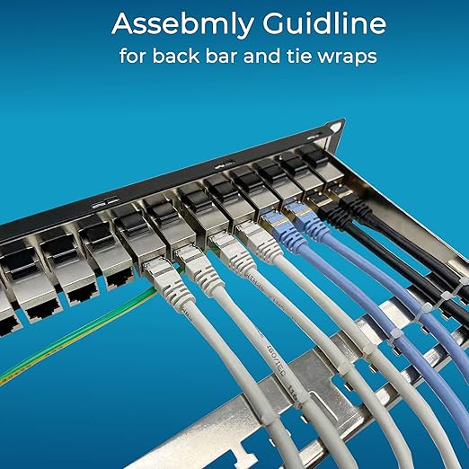 Rapink Patch Panel 24 Port Cat6A with Inline Keystone 10G Support, Coupler Patch Panel STP Shielded 19-Inch with Removable Back Bar, 1U Network Panel for Cat7, Cat6, Cat6A, Cat5e