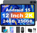 Tablet 12 inch Android 15 Tablets, 24GB（8+16）RAM+256 Storage(Expand to 1TB), Android Tablet with Keyboard, Octa-Core, 2K 2000x1200 Display, 16MP Dual Camera, 8000mAh, 5G WiFi,GPS,Bluetooth 5.0（Black）