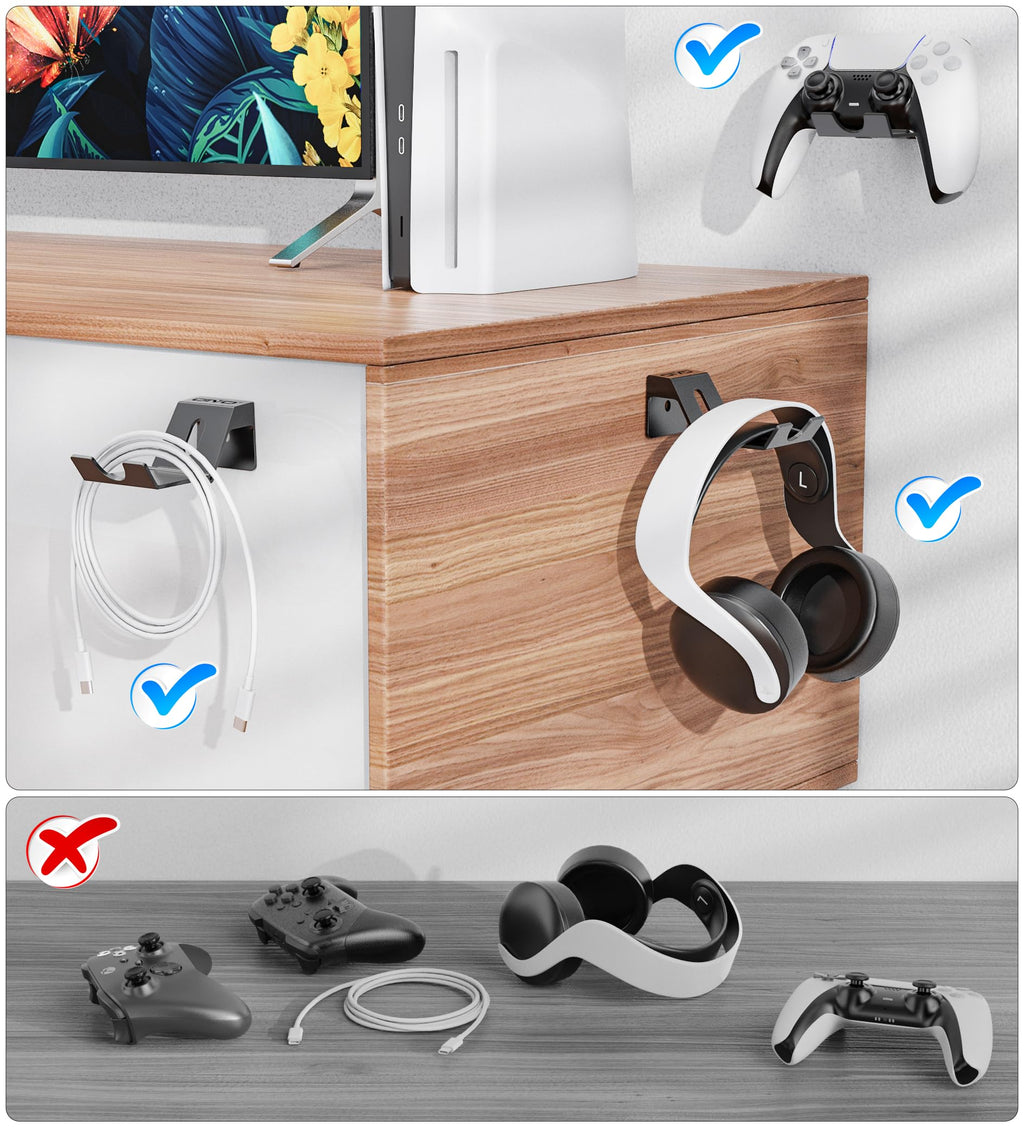 OIVO Controller & Headset Wall Mount Holder Stand, Foldable Headphone Stand, Gaming Controller Holder Hanger Hook, Universal Storage Organizer Controller/Earphone/Game Accessories-5 Packs