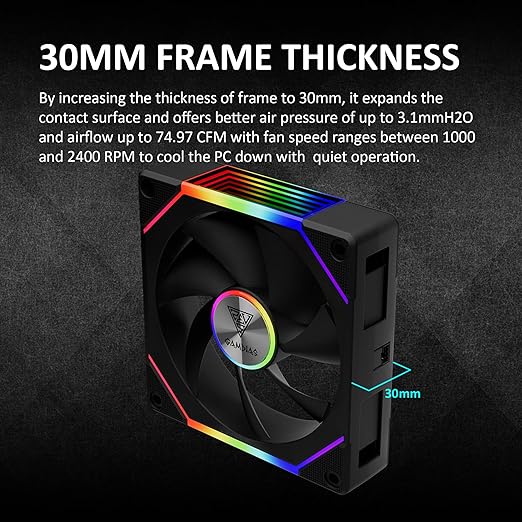 GAMDIAS AEOLUS P2-1203 120mm ARGB PWM Fan (3 Pack, no Hub), Include Reverse Fan Blade x3 & Controller, ARGB Sync, Easy Installation & Cabless Daisy-Chain Design, Silent Operation, Up to 2400RPM, Black