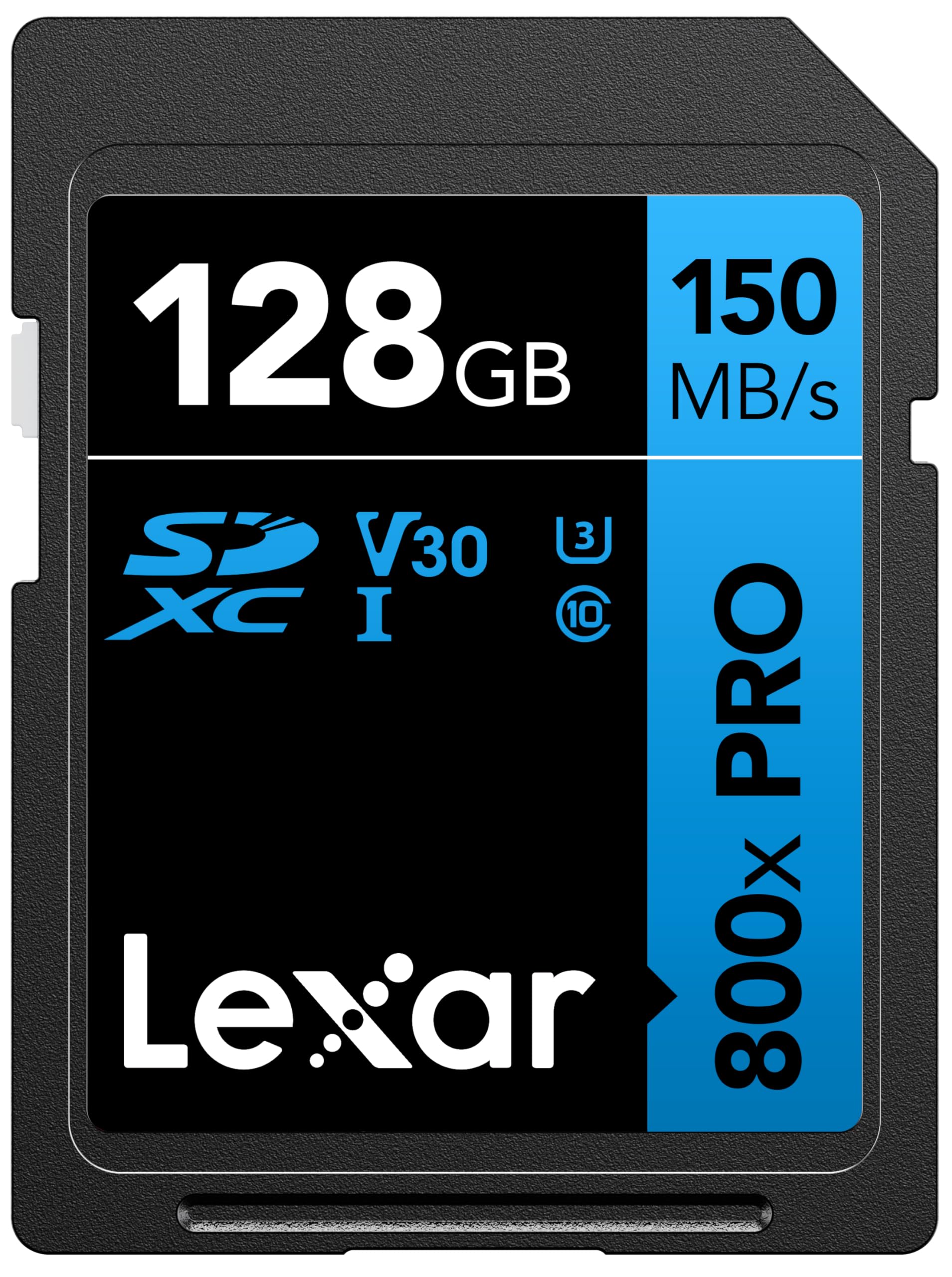 Lexar 128GB 800x PRO SD Memory Card, 150MB/s Read, 4K, V30, U3, UHS-I