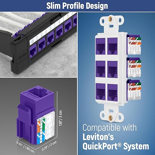 Everest easyJACK - 90° Angled Speed Termination Keystone Tool Set - with 20-Pack of RJ45 Cat6 Keystone Jacks in Purple (Slim Profile Design) - Time Saver Network Punch Down Tool Cat6