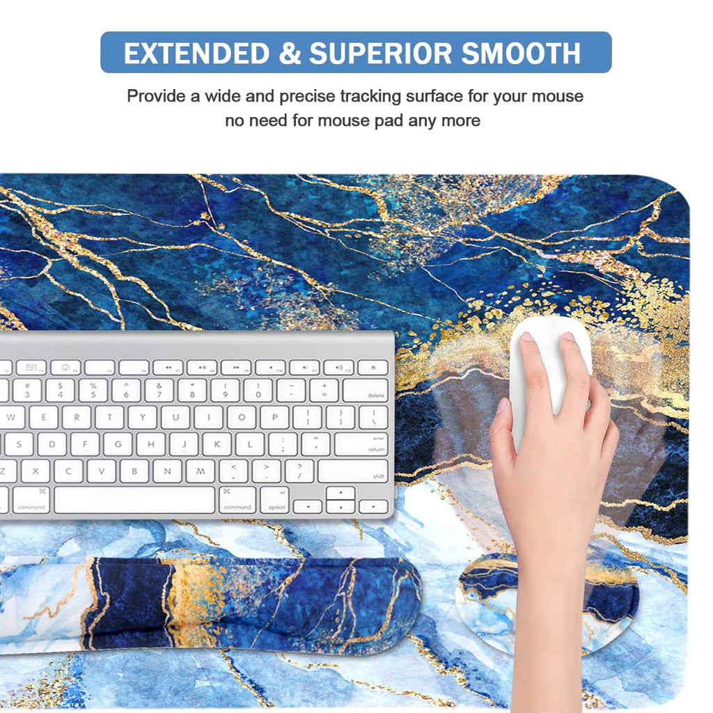 Ergonomic Large Mouse Pad and Keyboard Wrist Rest, Desk Pad for Keyboard and Mouse, 4-in-1 Large Gaming Mouse Pad with Wrist Support - Light Blue
