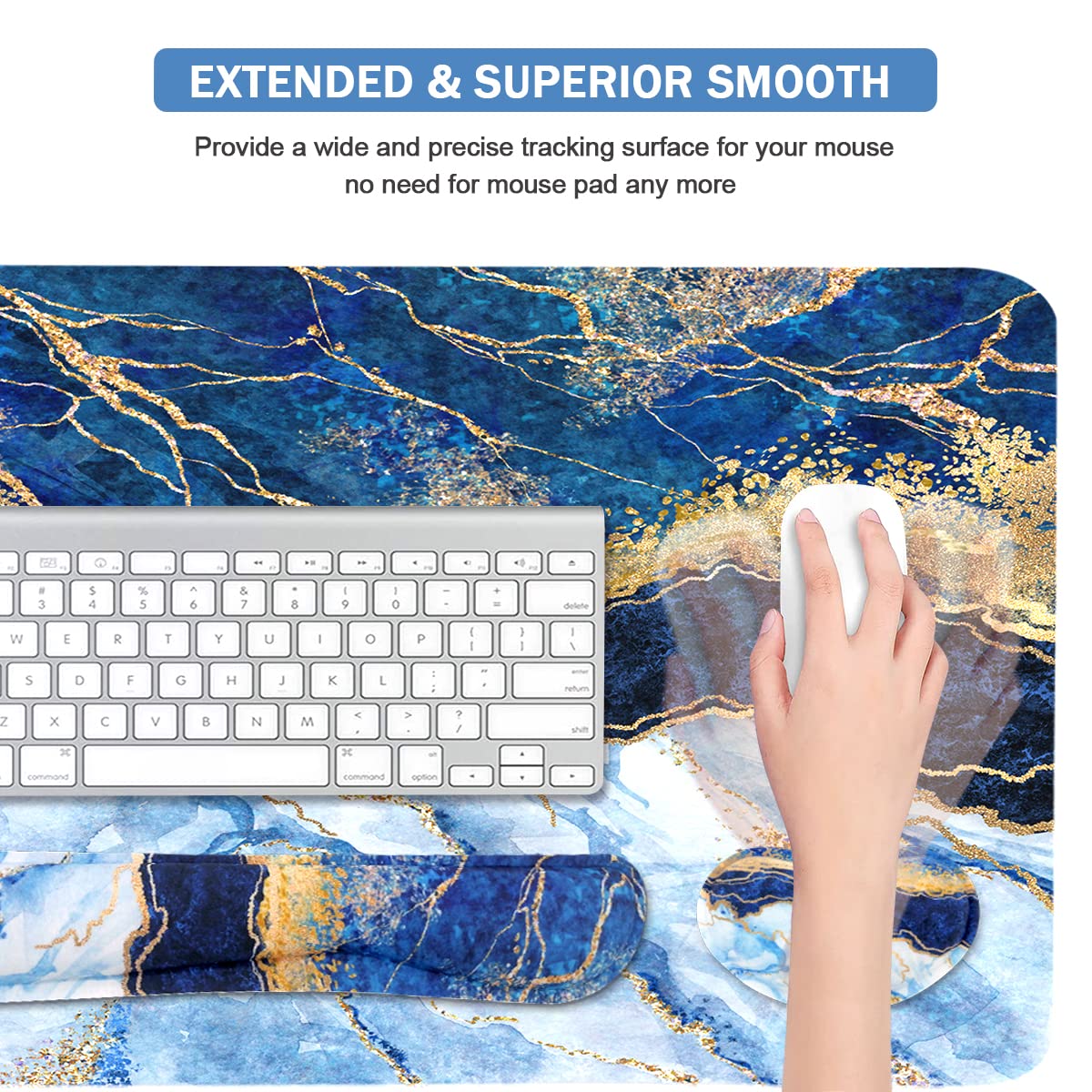 Ergonomic Large Mouse Pad and Keyboard Wrist Rest, Desk Pad for Keyboard and Mouse, 4-in-1 Large Gaming Mouse Pad with Wrist Support - Light Blue