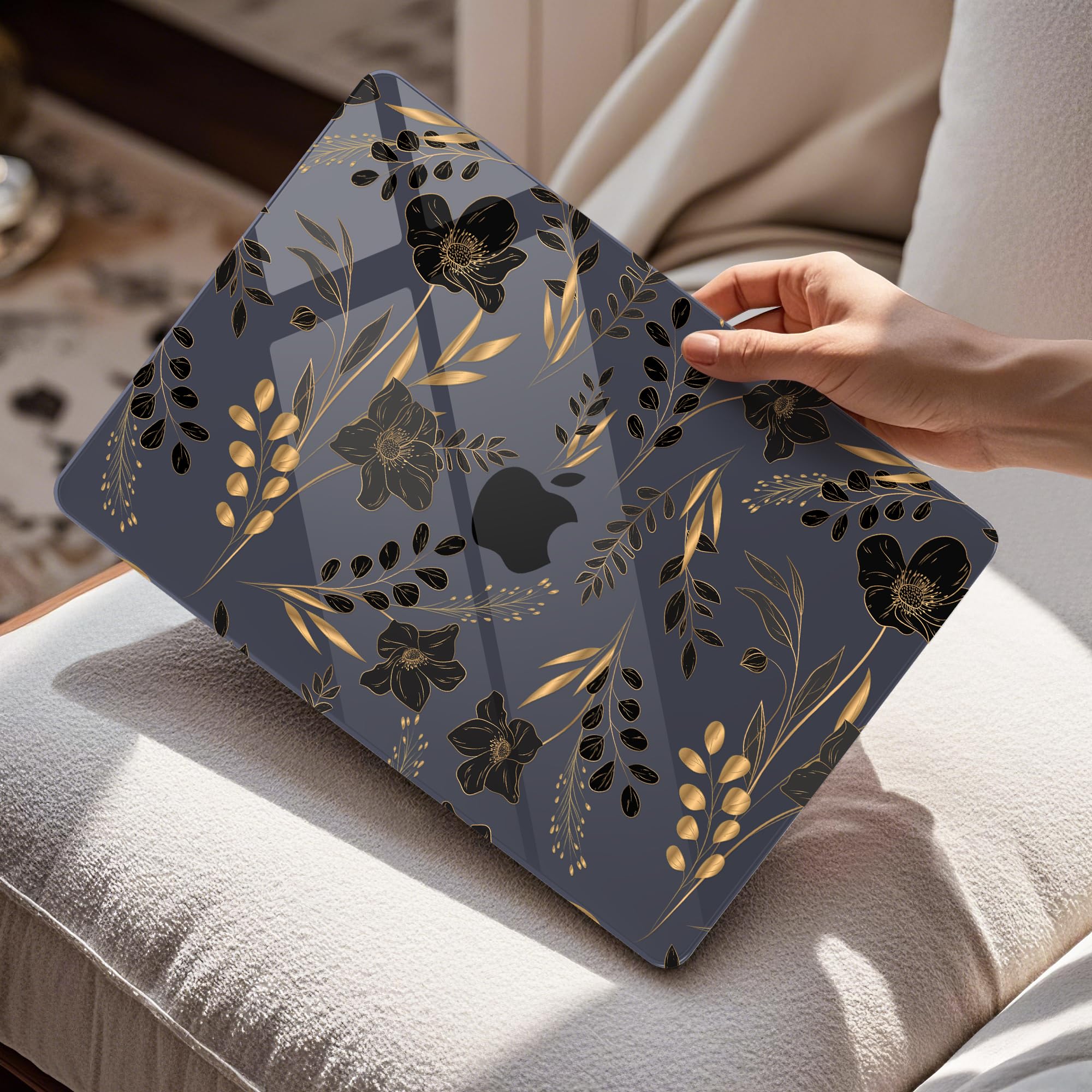 Mektron Case for 2026 MacBook Air 15 INCH M5 A3448 Compatible with M4 A3241 /M3 A3114 /M2 A2941 Printed Plastic Hard Shell Cover with 15.3" Liquid Retina Display Touch ID- Gold Floral