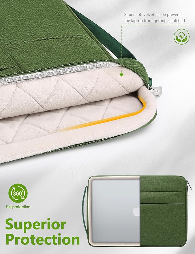 HYZUO 17-17.3 Inch Laptop Sleeve Bag Briefcase for 17" 17.3" HP/Dell/ASUS/Acer/LG/MSI Gaming Laptop/Razer Blade 17/18, Men Women NoteBook Protective Case Bag, Grass Green