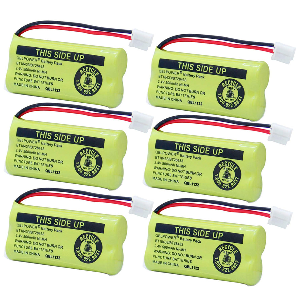 QBLPOWER BT18433/BT28433 2.4V 500mAh Ni-MH Battery Pack Rechargeable Compatible with BT184342 BT284342 BT-8300 BATT-6010 BT1011 BT1018 BT1022 BT1031 89-1326-00-00/89-1330-01-00/CPH-515D (Pack of 6)