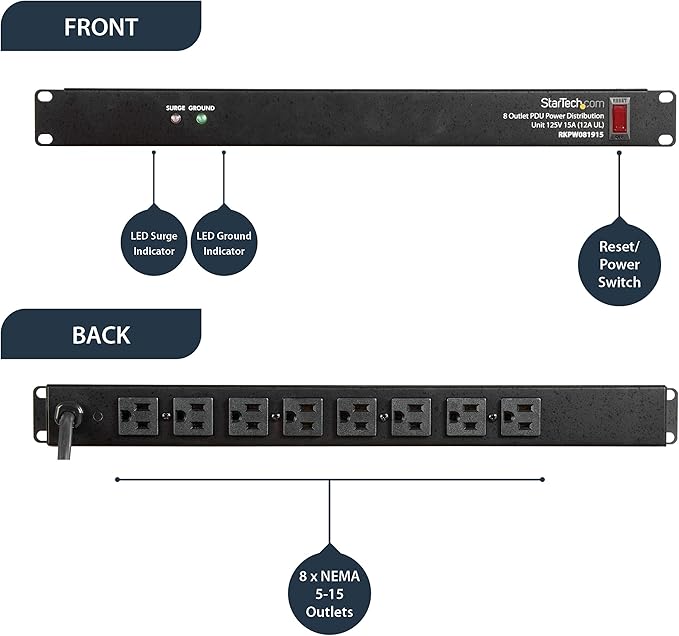 StarTech.com 4U Wall Mount Network Rack - 14 Inch Deep (Low Profile) - 19" Patch Panel Bracket & com 8 Outlet Horizontal 1U Rack Mount PDU Power Strip for Network Server Racks