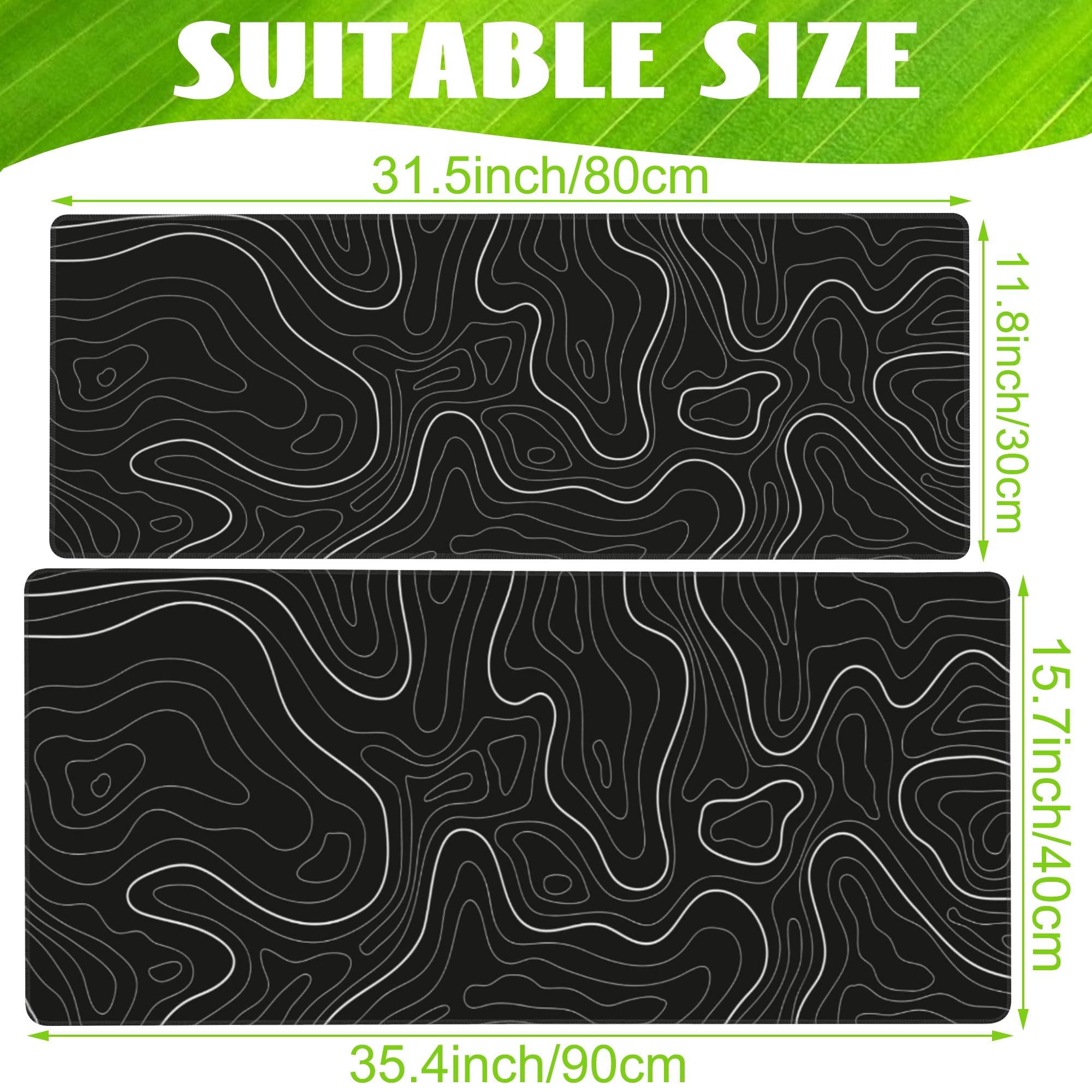 Eflxamz Desk Mat,Black Topographic Contour Map Desk Pad,Topographic Contour Large Gaming Mouse Pad for Desk,Extended Big Computer Keyboard Mouse Pad with Non-Slip Base and Stitched Edge,31.5"x11.8"