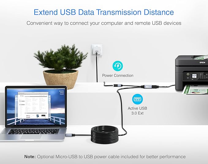 BlueRigger USB 3.0 Extension Cable (100FT, Active, 5Gbps, In-Wall CL3 Rated, Type A Male to Female Adapter Cord) - Long USB Repeater Extender for VR Headset, Printer, Hard Drive, Keyboard, Mouse, Xbox