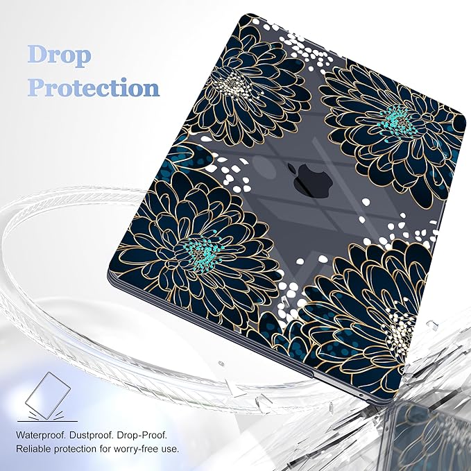 Case for MacBook Pro 13 inch with/Without Touch Bar (2016-2022, M2 A2338 M1 A2289 A2251 A2159 A1989 A1706 A1708), Hard Shell + Keyboard Cover + Dust Plug, Luxury Floral