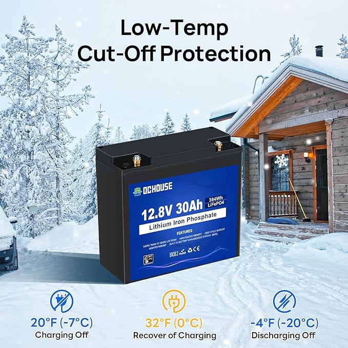 DC HOUSE 2 Pack 12V 30Ah LiFePO4 Lithium Battery, Low Temp Cut-Off, 4000+ Deep Cycle Rechargeable Battery, Perfect for Scooter Pride Mobility Jazzy Select Electric Wheelchair, Trolling Motor