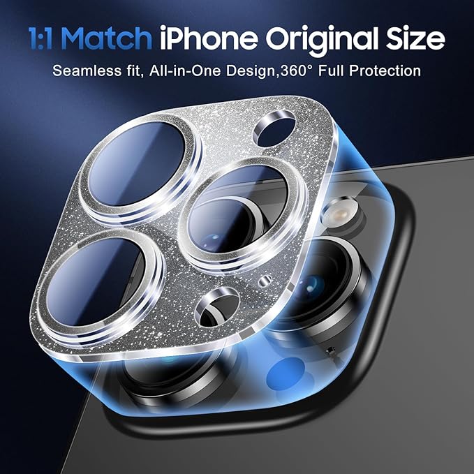 UniqueMe 3 Packs Compatible for iPhone 14 Pro Max/iPhone 14 Pro Camera Lens Protector Acrylic [Not Glass],[Case Friendly][Scratch-Resistant][Night Shooting Mode]-Glitter Black