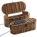 FairyHaus Cable Management Box 2Pack Brown, Handwoven Large and Small Cable Organizer Box Cover to Hide Cords and Power Strip, Imitation Wicker Cord Organizer Box Hider for Office Desk and Floor