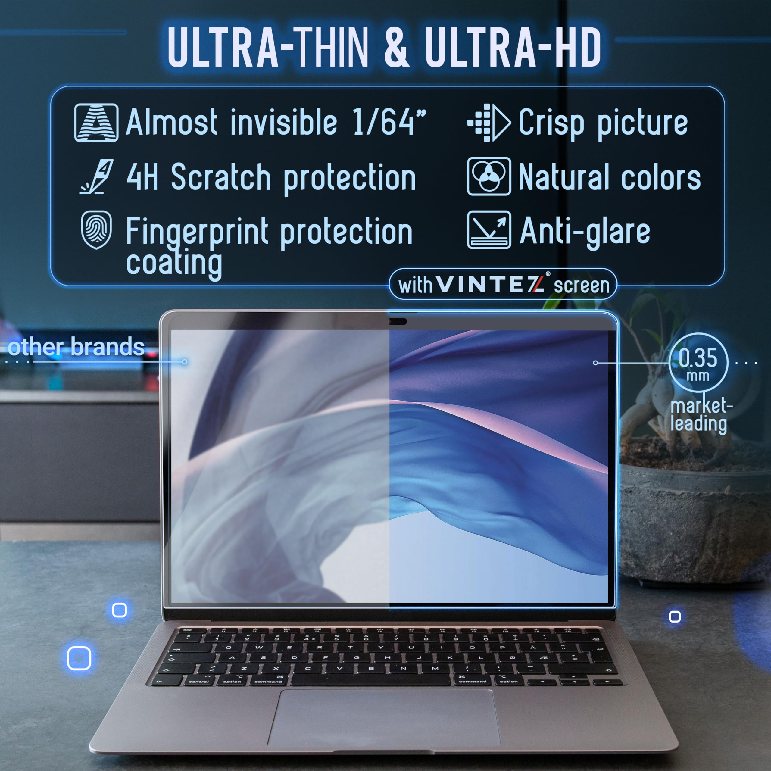 VINTEZ Magnetic Blue Light Screen Protector Compatible With MacBook Air 13" 2018, 2019, 2020, 2021, M1 Anti Blue Light Blocking Filter for Laptop
