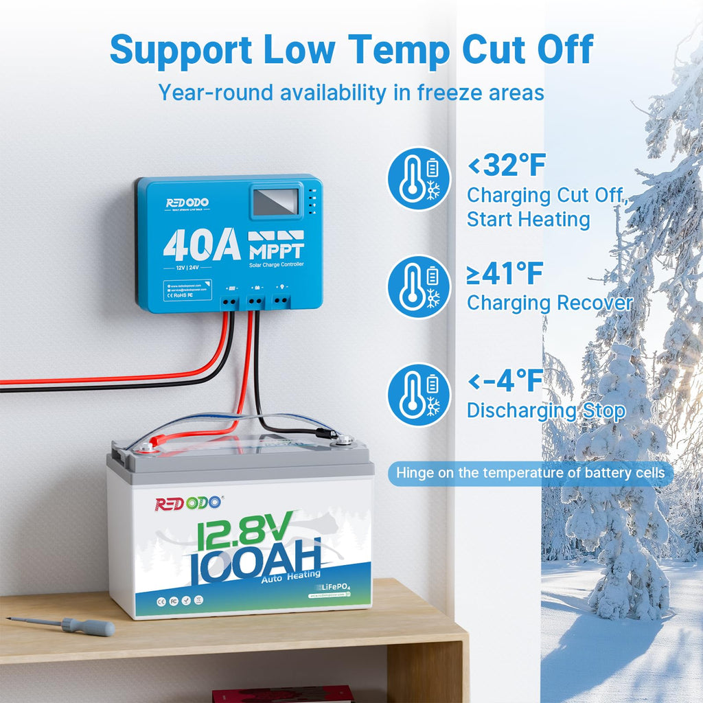 Redodo 12V 100Ah LiFePO4 Self-Heating Group 31 Deep Cycle Battery -2 Pack