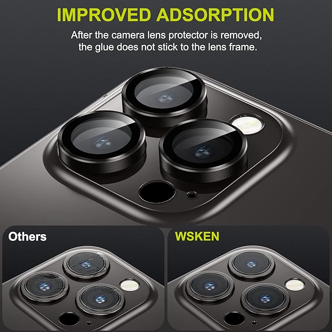 WSKEN for iPhone 14 Pro/iPhone 14 Pro Max Camera Lens Protector,[Night Shooting Mode] HD Tempered Metal Glass Camera Screen Protector Cover Film Accessories, Black