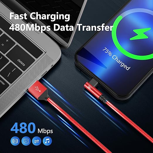 3Pack 90 Degree Lightning Cable, iPhone Charger Cable 6ft, [Apple MFi Certified] Long Fast Charging Cord Compatible for iPhone 14/13/12/11/Pro/Max/Mini/X/Plus/8/7/6/Plus - Red