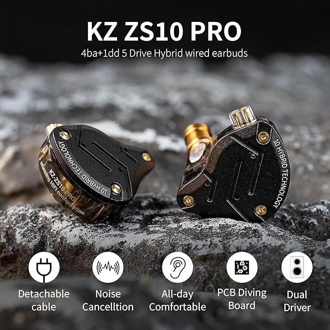 KZ ZS10 Pro IEM Headphone,KZ in Ear Monitor Earbuds Headphone, 4BA 1DD Wired Earphone Multi Driver in Ear Earphone IEM,Wired Gaming Earphone,on Stage Monitor for Singer Guitarist (Gold, No Mic)