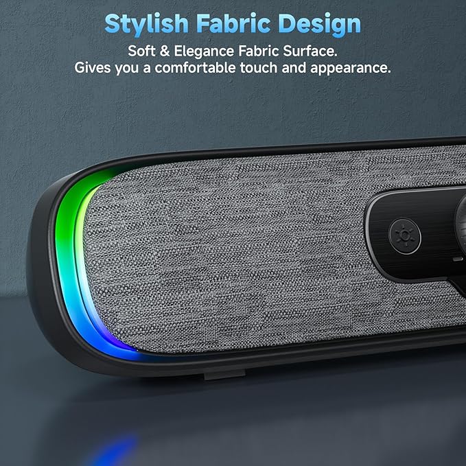 SOULION R200 Bluetooth Computer Speakers, Compact PC Speakers, USB C/USB Plug & Play Desktop Speaker with Colorful LED Lights, Clear Sound PC Soundbar for Computer Desktop Laptop Monitor