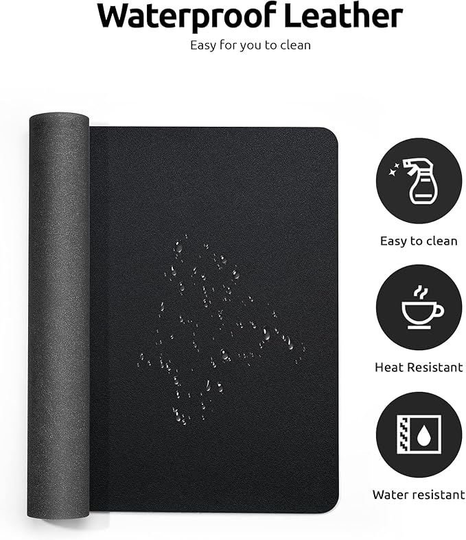 YSAGi Leather Desk Protector, Non-Slip Large Mouse Pad, Waterproof PU Laptop Mat Table Pad for Office and Home (90 x 43 cm, Black)