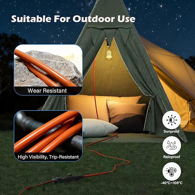 90 Degree 2 Prong Polarized Outdoor Power Extension Cord 125 FT, Angled Low-Profile Plug, 16 Gauge 125V SJTW Waterproof Long Cable for Home Office Lawnmower Garden Tools Lights, ETL+Ties-Bright Orange