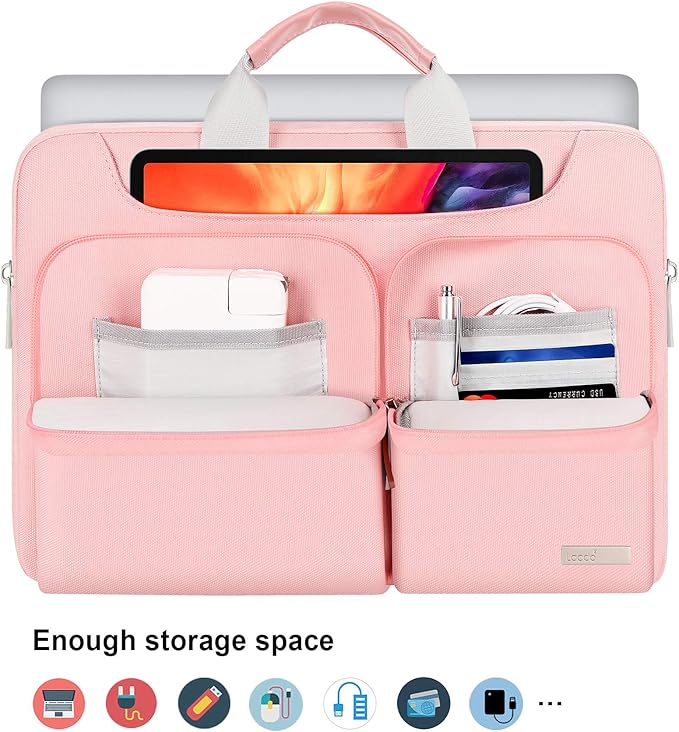 Lacdo 360° Protective Laptop Shoulder Bag, 14 inch Computer Bag for 14 inch New MacBook Pro M4/M3/M2/M1 Chips Pro Max A3112 A3401 A3185 A2918 A2992 A2779 A2442 2024-2021 Computer Messenger Bag, Pink