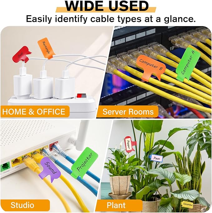 36Pcs Large Cable Labels - 8 Colors Reusable Write-On Wire Tags, Wire Identification Labels for Electronics, with 40Pcs Label Stickers, Cable Management for Home/Office, Rectangle & Oval