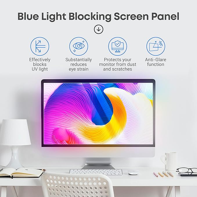 23 inch Blue Light Blocking Screen Protector Panel for 16:9 Widescreen Computer Monitor and Laptop - PC Anti-UV Eye Protection Filter Film - Anti-Scratch Diagonal Frame Shield [1 Pack]