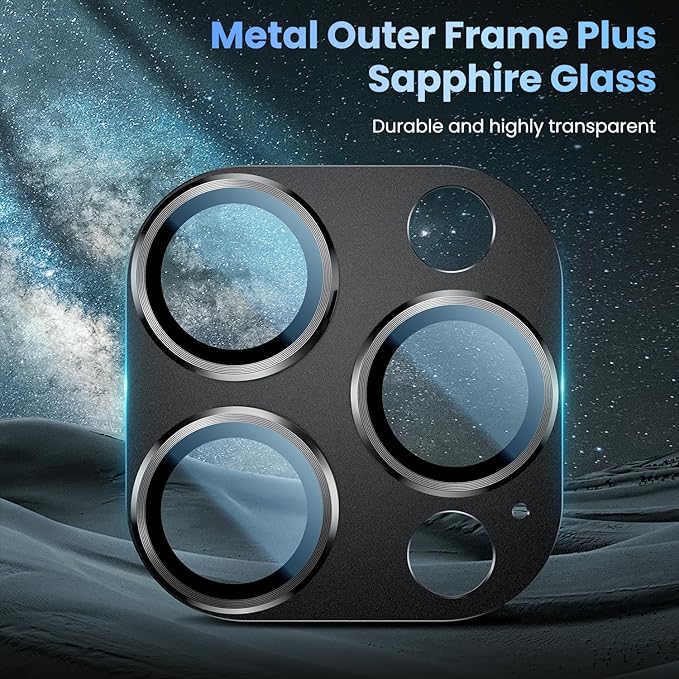 Uyiton Compatible with iPhone 16 Pro/iPhone 16 Pro Max Camera Lens Protector - [Not Easy to Break][Strong Adsorption][Case-Friendly] Metal Tempered Glass Rear Camera Screen Cover - Black Titanium