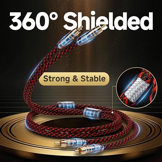 TODN HiFi RCA Cables, Audiophile 2 RCA Male to Male Shielded Audio Cable for Home Stereo Systems, Premium 4-Core Oxygen-Free Copper (4.9ft/1.5m, 1 Pair)