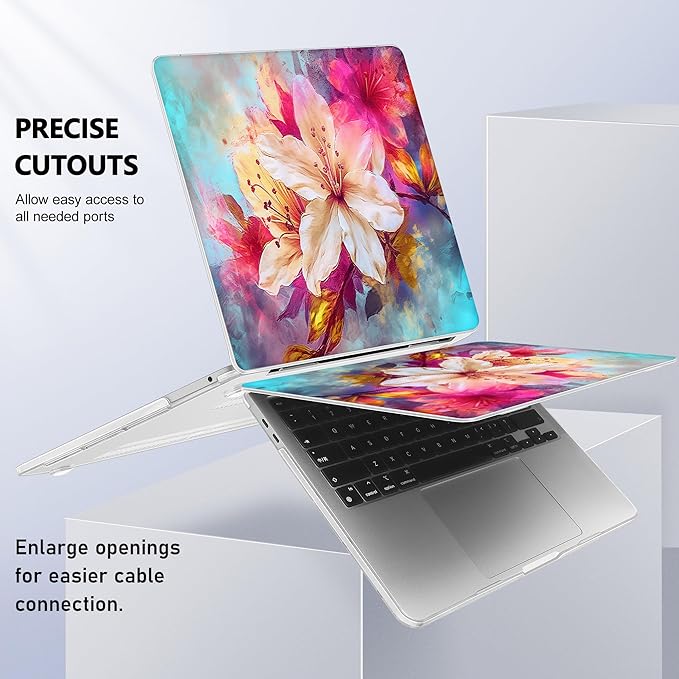 May Chen for New MacBook Pro 13 Case 2022 2020 Release (A2338 M1 M2/A2289/A2251), Plastic Crystal Hard Shell Case Cover with Keyboard Cover for MacBook Pro 13-inch Touch Bar, Watercolor Floral