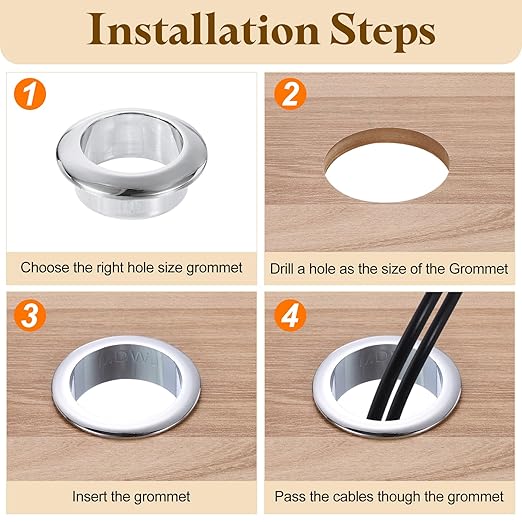 uxcell Desk Grommet, 11/16" (18mm) Zinc Alloy Cable Hole Cover Wire Cord Organizer with Marked Cable Ties for Home Office Desktop Wire, Silver Tone
