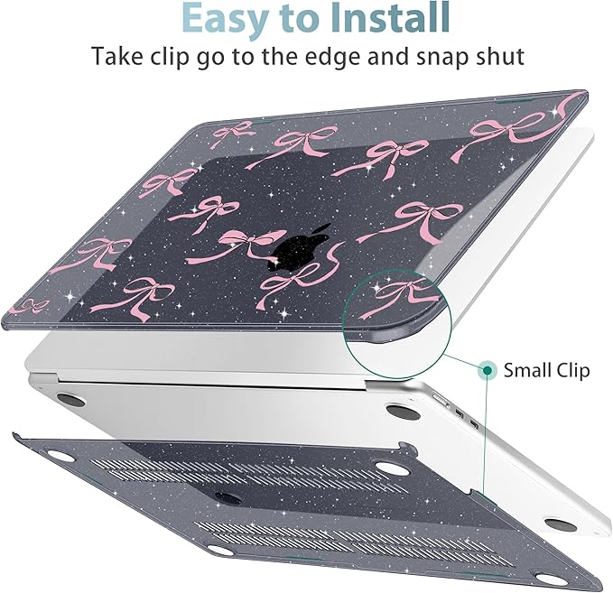 May Chen for MacBook Air 13.6 inch Case A3240 M4 A3113 M3 A2681 M2 with Retina Dispaly, 2025 2024 2023 2022 Release, Plastic Hard Shell Case with Screen Protector & Keyboard Cover, Black Glitter Bow