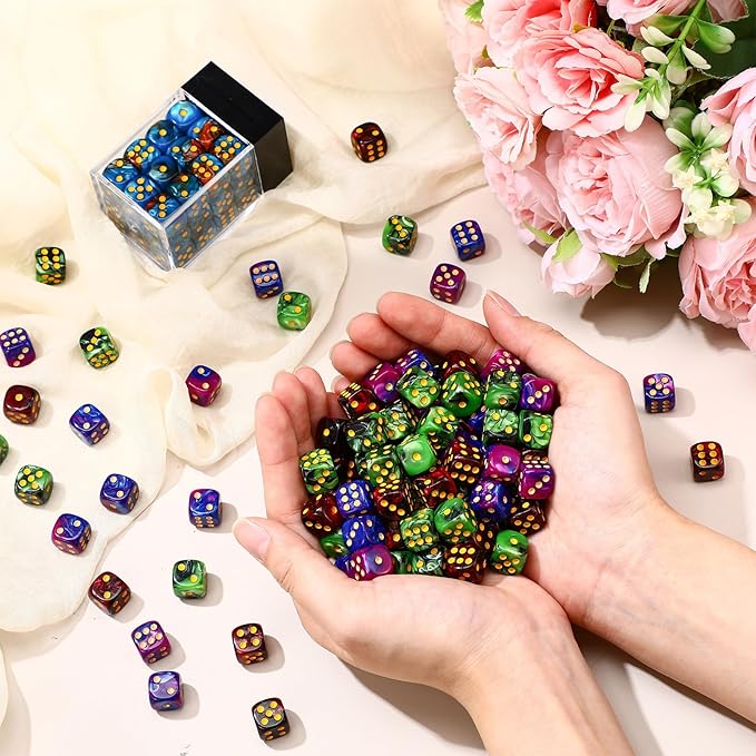 144 Pieces 12mm 6 Sided Mini Dice Set for School Classroom Table Games D6 Game Standard Dice with Portable Plastic Box for Teaching Math Learning