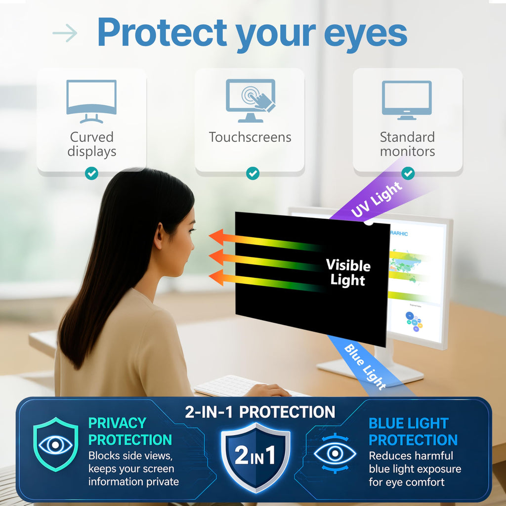 VINTEZ 23.8 Inch 16:9 Privacy Screen for Computer Monitor and Laptop - Anti Glare Protector Film Blue Light Filter Eye Protection - Computer Screen Privacy Shield, [1 Pack]