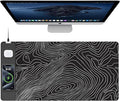 TopMade Mouse Pad with 15W Fast Wireless Charging, 31.5"x15.75" XXL Large Gaming Waterproof Desk Pad with Ultra-Smooth Surface, Non-Slip Base, Computer Desk Mat, Black Topographic Map #1