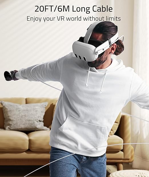 Syntech Link Cable 20FT Compatible with Oculus/Meta Quest 3/Quest 3S/Quest2/Pro/Pico 4 Accessories and PC/SteamVR, Upgraded Type C with USB 3.0 Adapter, High Speed Data Transfer Cord for VR Headset