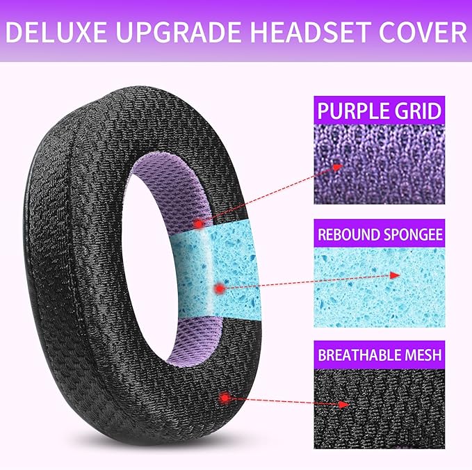 Breathable Mesh Replacement Earpads for WH-1000XM2/MDR-1000X - Comfortable Black/Purple Ear Pad Cushions