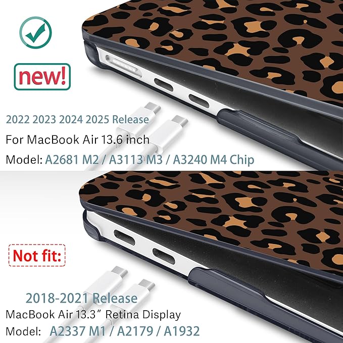 May Chen for MacBook Air 13.6 Inch Case 2025/2024/2023/2022 Release (Model A2681 A3113 A3240, M2 M3 M4 Chip) – Hard Shell Laptop Cover with Keyboard Cover & Screen Protector， Cherry & Leopard